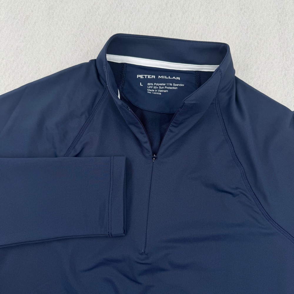 Peter Millar Womens L Crown Sport Long Sleeve Perth Layer 1/4 Zip Pullover Blue